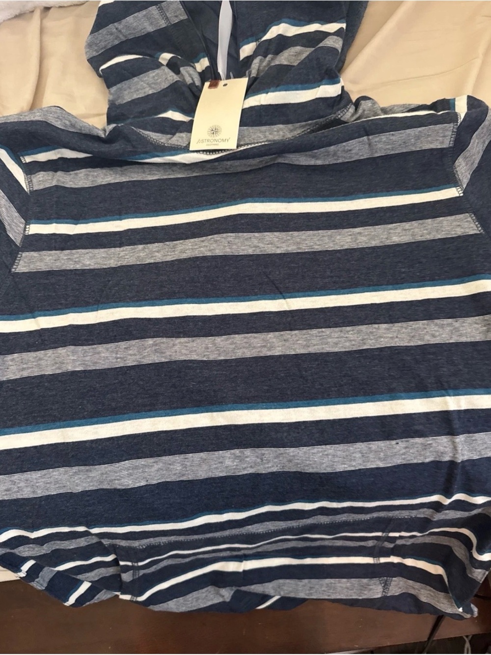 Astronomy Short Sleeve Hoody Men Large Blue Stripes